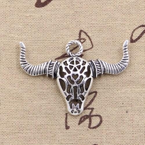 3pcs Charms Hollow Bull Ox Head 34x49mm Antique Making Pendant fit,Vintage Tibetan Silver color,DIY Handmade Jewelry