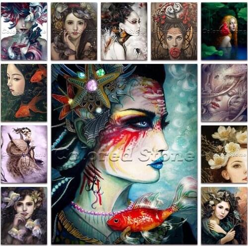 5D Full Square Diamond painting embroidery Cross stitch Beautiful beauty lady Flower fairy princess fish owl 3D DIY mosaic 582