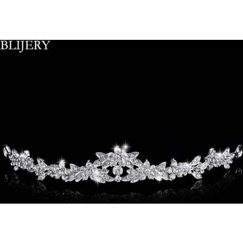 BLIJERY Elegant Silver Color Rhinestone Crystal Headband Prom Wedding Crown Tiara Wedding Headdress Bridal Hair Accessories