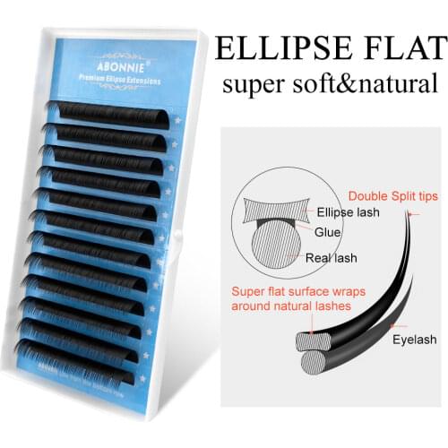 Abonnie Soft 0.15 0.20 Lash Extensions Matte Flat Ellipse Split Tip Russian Volume Eyelash Extension