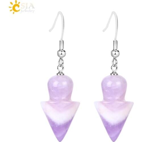 CSJA Natural Stone Bead Jewellery Dangle Earrings for Women Cute Mushroom Crystal 2018 Charms Pendant Pierced Ears Jewelry F328
