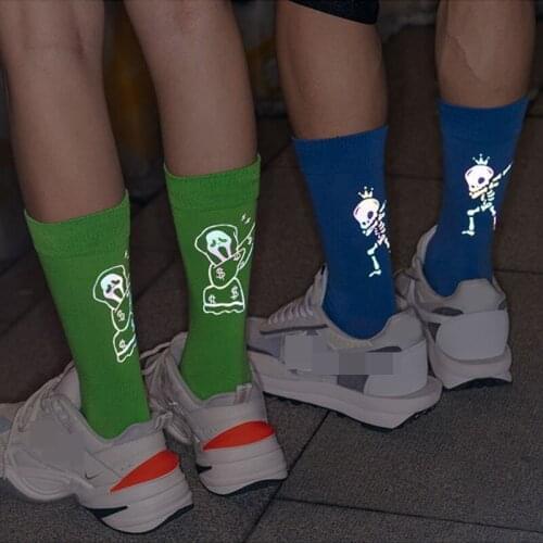 Cute Basketball/Skull Pattern Night Reflect Sport Cotton Socks Harajuku Couples Sock Women Men Breathable Hip Hop Skateboard Sox