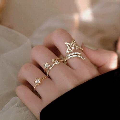 U-Magical Luxury Gold Metal Star Faux Pearl Rings for Women Copper Beads Geometric Open Adjustable Index Finger Ring Jewelry