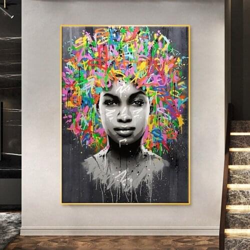 Street Rainbow Graffiti Art Canvas Painting Abstract Women Posters and Prints Wall Art Picture for Living Room Home Decor Quadro