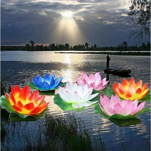Floating Water Blessing Silk Lotus Candle Lamp White Red Pink Blue Purple Wishing Lantern for Wedding Event Party Supplies