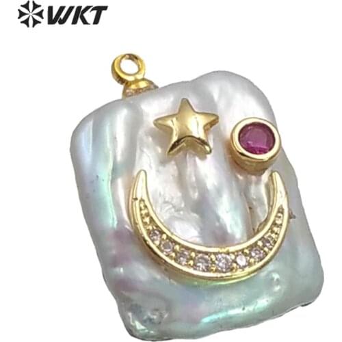 WT-MP136 natural freshwater pearl Pendant with gold drop shape with pattern Pendant women Pendant Necklace Jewelry