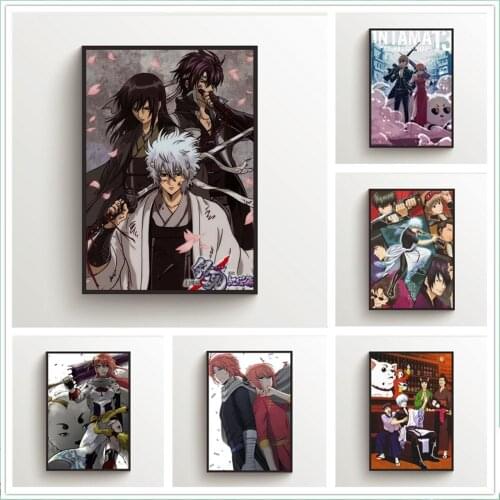 WTQ Canvas Painting Anime Posters Gintama Silver Soul Sakata Gintoki Kagura Wall Decor Wall Art Picture for Living Room Decor