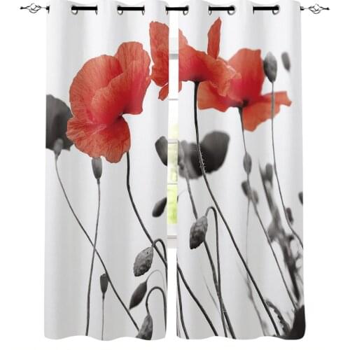 Red Poppy Flower Curtains For Living Room Modern Window Curtains For Bedroom Curtains Drapes Blinds