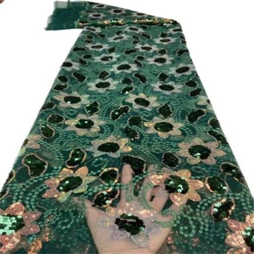 Green/gold African Seuqins Lace Fabric 2020 Embroidered French Nigerian Lace Fabric High Quality Lace For Party