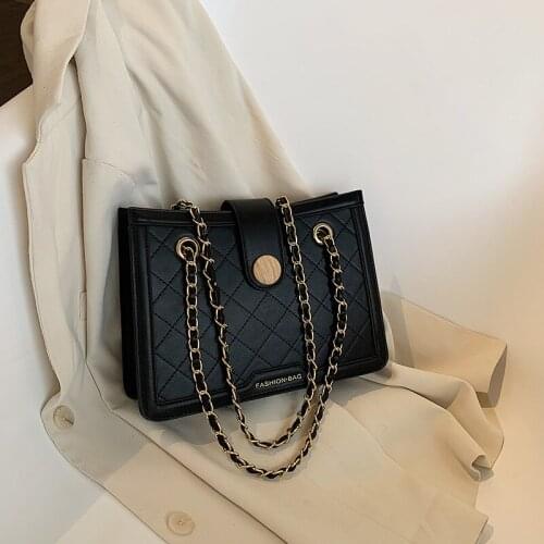 Womens Retro Diamond Plaid Pu Shoulder Bag Solid Buckle Zipper Underarm Tote Woman Simple Square Shoulder Bag Women 2021 New