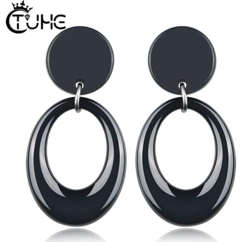 Women Big Earrings For Women Black Ceramic Earrings Fashion Jewelry Trendy Round Stud Earrings Christmas Gift