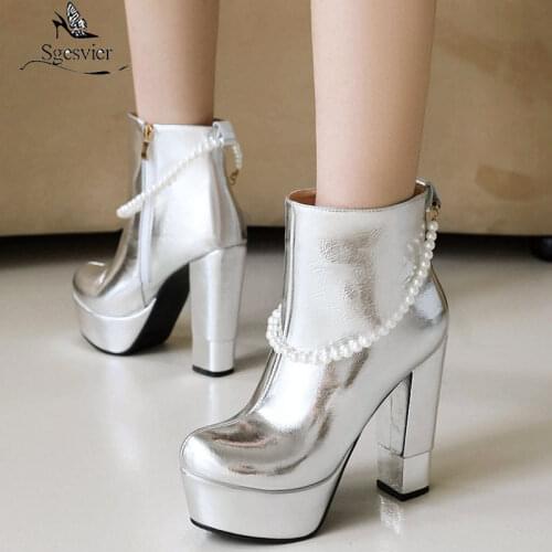 Sgesvier New Arrival Women Shoes Autumn Winter Warm Ankle Boots Chunky High Heels Round Toe Black Dress Office Lady Shoes Boots