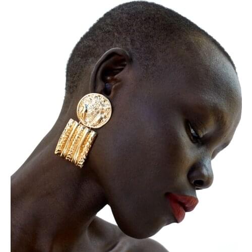 Luxury Large Statement Earrings for Women Vintage Gold Color Dangle Round Long Geometric Metal Indian Earring Jewelry EB231