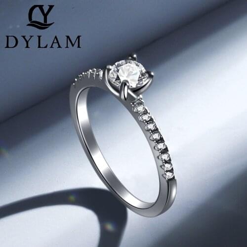 DYLAM 925 Sterling Silver Round Cut Engagement&Wedding Moissanite Diamond Zircon Ring For Women Simplicity Fashion