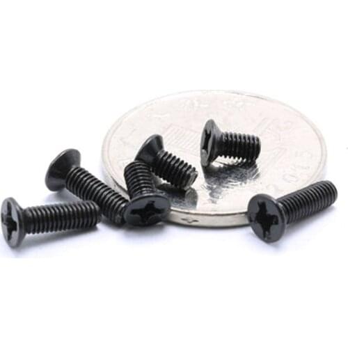100pcs M1x3/4/5/6/8mm Length Carbon steel black Countersunk head Phillips screw Machine screws flat heads cross bolt
