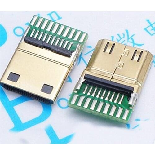 2PCS/LOT Male Mini HDMI Copper Shell Gold-plated HD Male 19P Plug with Board Male Head