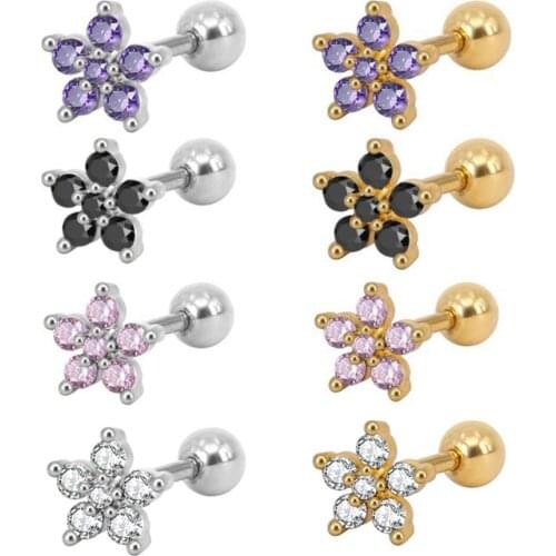 2019 1Pc Women Cubic Zirconia Flower Ear Stud Earring Cartilage Exquisite Pierced Earring Jewelry Accessories Gift For Women