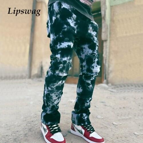 2021 Hipster Slim Straight Jeans Men Spring Summer New Fashion Tie-dye Denim Trousers Casual Men Pockets Mid Waist Denims Pants