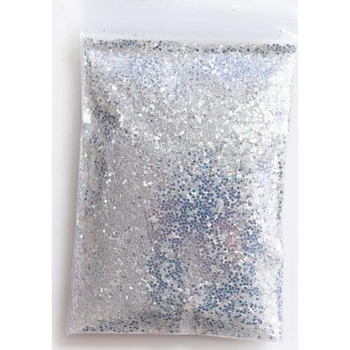 50g Holographic Silver Diamond Glitter Powder 0.2-2mm Laser Silver Reflective Nail Glitter Dust Mermaid Sparkling Pigment H