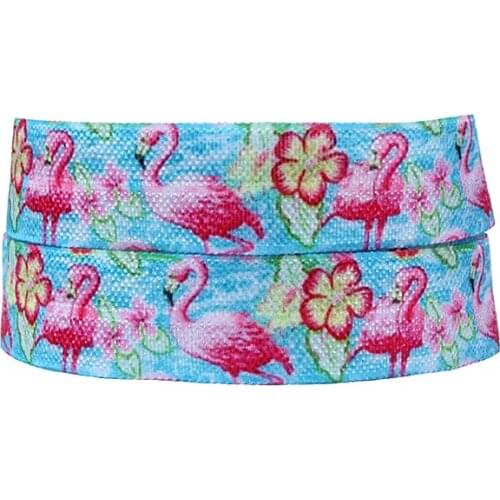 50 yards/lot) Free shipping flower and flamingo printed foe fold over elastic for hair accessories