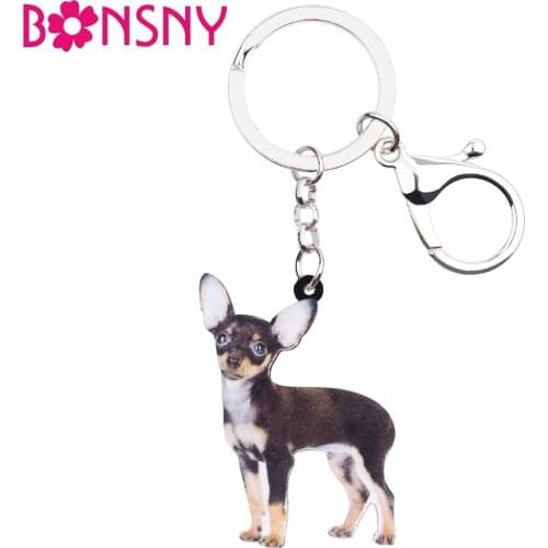 Bonsny Acrylic Cute Standing Chihuahua Dog Key Chains Keychain Animal Jewelry For Women Girls Handbag Charms Lady Accessory Bulk