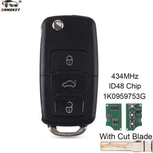 Dandkey cut blade Flip Key Shell For Volkswagen Golf Passat Polo Jetta Touran Bora Sharan ASK 1K0959753G ID48 chip 434mhz