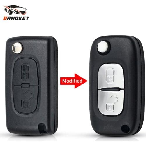 Dandkey Modified Flip Folding 2 Buttons Remote Car Key Shell For Peugeot 406 407 408 308 307 107 207 Fob Case CE0523 Key Cover