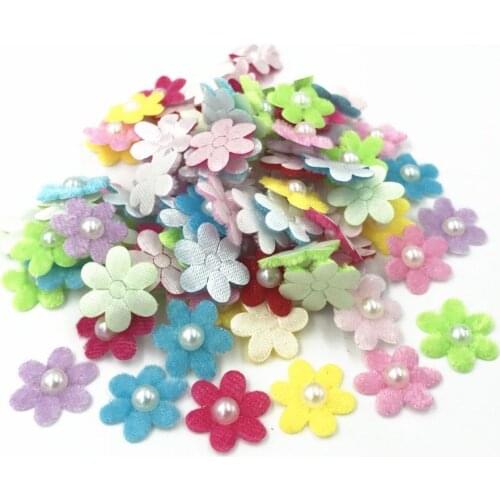 DIY 200pcs pearl Felt Appliques Flowers shape Decorative Scrapbooking Crafts 20mm