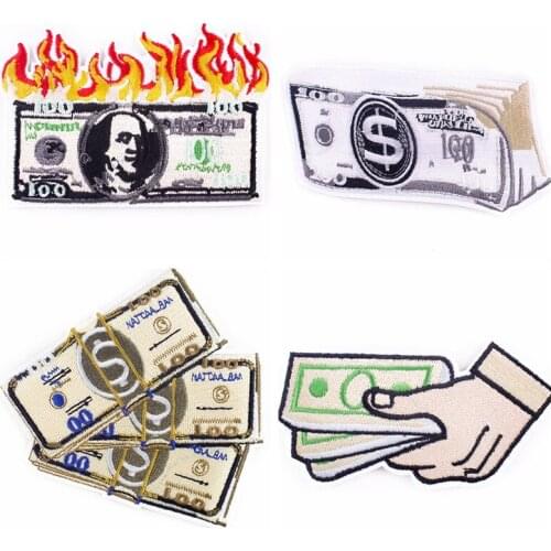 Dollars Patches for Clothing Sticker Iron on Embroidery Patch on Clothes Cartoon Money Patches Finger Badge Patch Jacket DIY