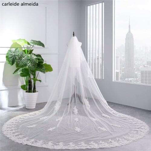3.5M length Wedding Veil with Comb Lace Appliques Wedding accessories 2 Layers Velos de novia 2018 Bridal Veil