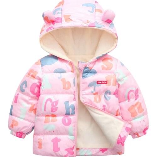 Fleece Boys Girls Winter Jackets letter Cartoon Children Jackets Baby Thick Kids Warm Outerwear Hooded Coat Snowsuit Overcoat