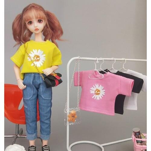 Handmade Pure Color Daisy T-shirt Black/White/yellow/pink Loose Casual Shirt For blyth,barbies,azone Doll Clothes Accessories