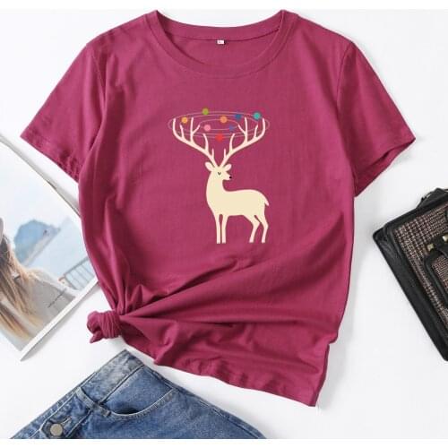 Deer Animal Country Farm Nature Graphic Tee Summer Women Crew Neck Short Sleeve Cotton T-Shirt Top Female Clothes Shirt Tops