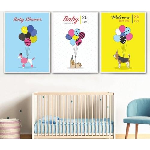 Dog Animal and Balloon Print Wall Art Painting Canvas Art Funny Posters Prints Pet Dog Picture for Baby SHower Room Home Decor