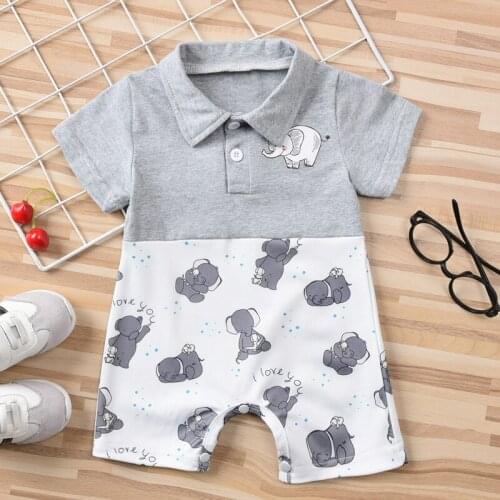 Pudcoco 0-12M Romper Baby Boy Girl Summer Cartoon Elephant Letter Print Button Casual Fashion Jumpsuit Playsuit Leotard Trouser