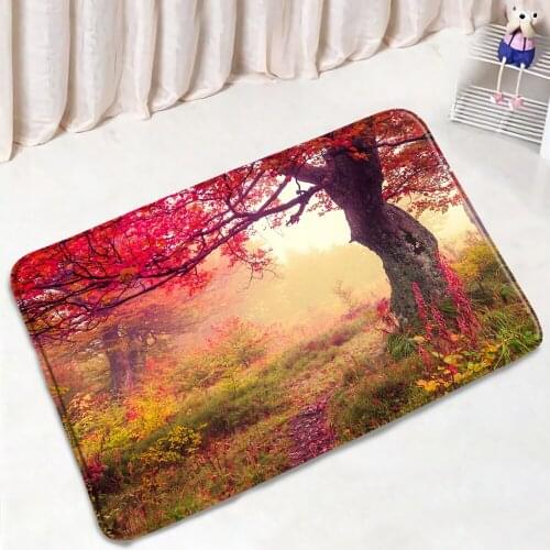 Autumn Forest Bath Mats Red Maple Leaves Natural Scenery Home Entrance Bedroom Door Pad Bathroom Floor Mat Non-slip Carpet Decor