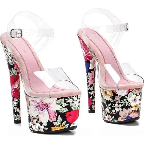 Leecabe 7 Inch Women Mary Jane Platform Pumps17cm Sexy Red Bottom High Heels flower Slipper Exotic Dancer Pole dance shoes