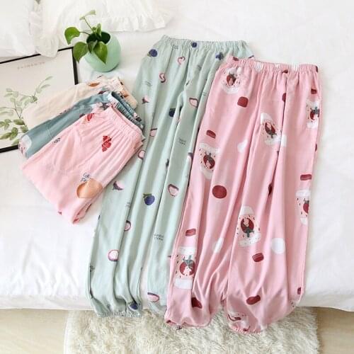 Summer Viscose Fiber Pants Women Thin Long Trousers Full Length Home Pants Female Home Cloth