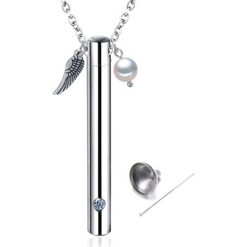 Cupronickel Chain Vertical Cylindrical Urn Memorial Ashes Keepsake Exquisite Cubic Zirconia Cremation Jewelry
