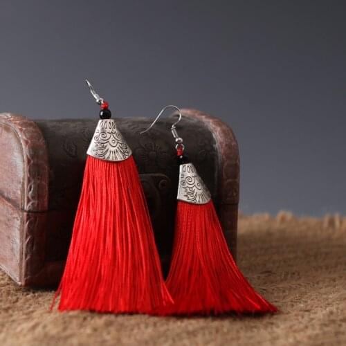 Fashion Bohemian Metal Cotton Tassel Drop Earrings For Women Ethnic Fringed Long Earring oorbellen boucle d'oreille 2021 Jewelry