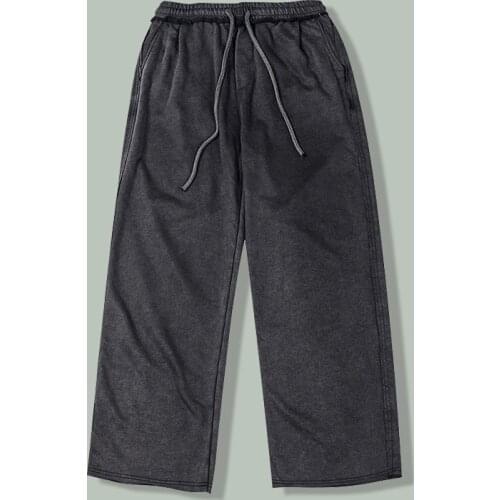 Harajuku Water Wash Distressed Jeans Men Hip Hop Streetwear Fringe Retro Wide Leg Pants 2021 autumn Loose Jogger Casual Trousers