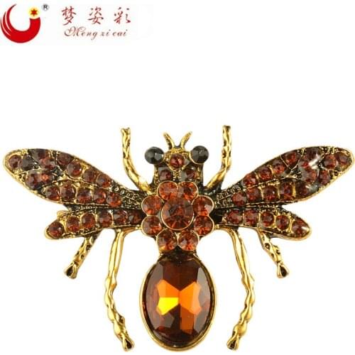 MZC Retro Dragonfly Crystal Brooches Female Jewelry Gold-Color Metal Insect Broach for Women Clothing Accessories