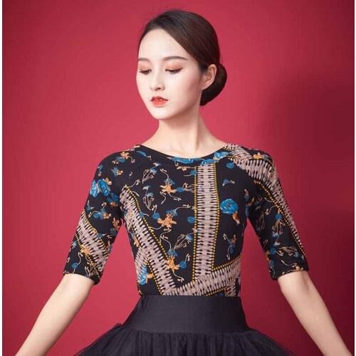 National Standard Dance Clothes For Women Adult Short Sleeve Latin Practice Tops Rumba Cha Cha Dance Training Clothing DQL5188