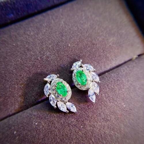 Natural green Emerald stud earrings 925 silver Natural gemstone earring luxurious Talonpaw women girl party gift fine jewelry