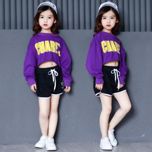 Girls Hip Hop Clothing Dance Costumes for Kids Jazz T Shirt Top Short Pant Ballroom Competition Dancing Costume Stage Outfits LJ