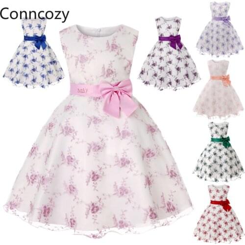 Flower Girl Dress Summer Girls Bow Princess Dress Lace Hem Performance Costume Christmas Party Dress Birthday Girl Prom Dresses