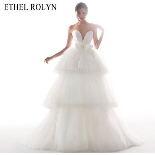 Ruffles Tulle A-Line Wedding Dress 2021 Bow Sexy Sweetheart Sleeveless Boho ETHEL ROLYN Customized Bridal Gowns Vestido De Noiva