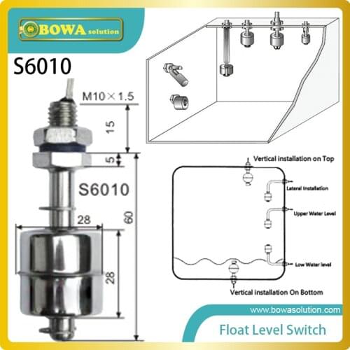 Stainless Steel vertical mount Float Level Switches with 304SS float and stem for water level monitoring