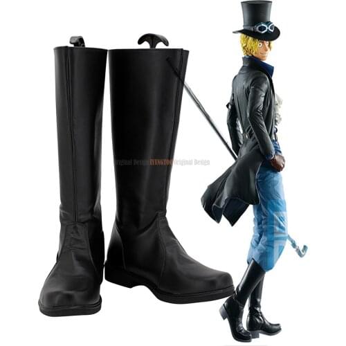 Sabo Shoes Cosplay Anime One Piece Sabo Cosplay Boots Custom Made Black Shoes for Unisex
