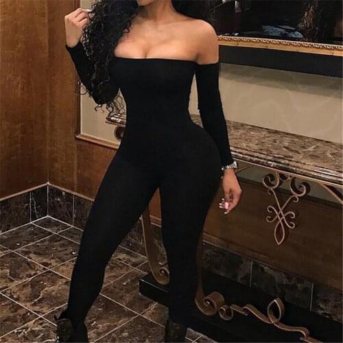 Sexy Women Rompers Off Shoulder Full Sleeve Bodycon Jumpsuit Long Trousers Ladies Fashion Sexy Skinny Stretch Clothes Set Club